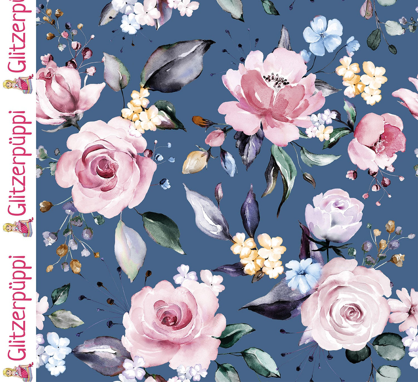 Jersey Stoff digital bedruckt Rosen Stahlblau