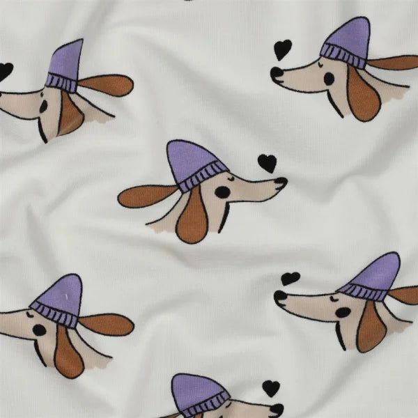French Terry, Hund mit Mütze, altweiß