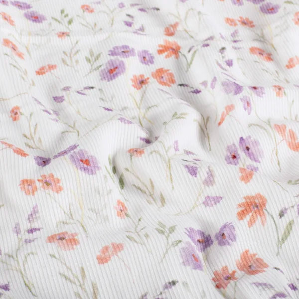 Rippenjersey, Sommerblume, creme