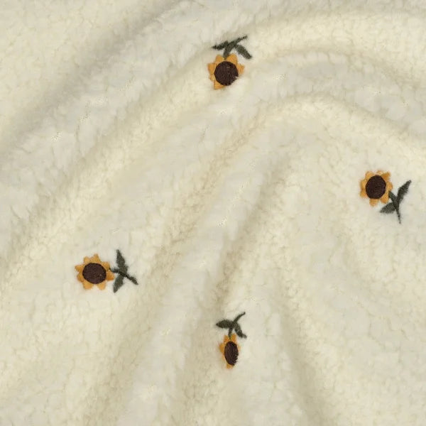 Teddystoff Bestickt, Sonnenblume, cremeweiß